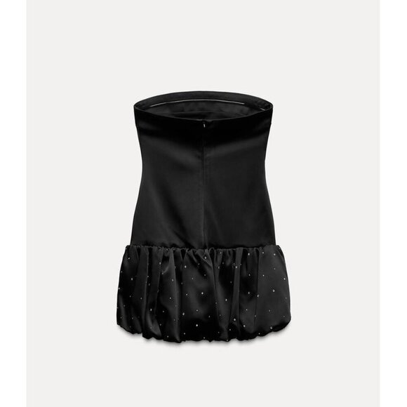 NWT Zara satin effect rhinestone applique balloon hem mini dress, XS - Picture 10 of 14